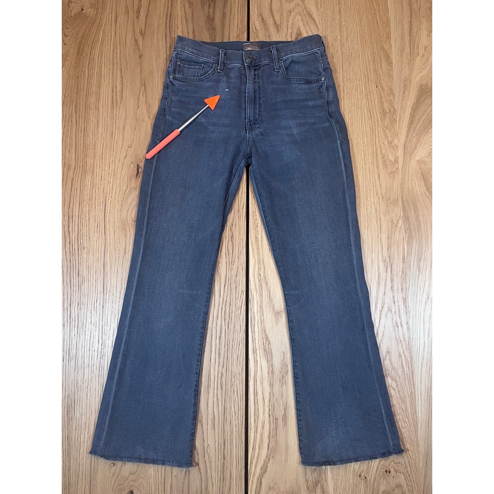 Mother The Insider Crop Fray Jeans Women 27 Grey High Rise Flare Edgy Denim